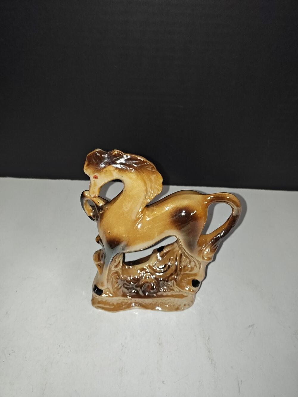 Vtg Prancing Horse Figurine Iridescent Lusterware Glazed Ceramic Made In Brazil
